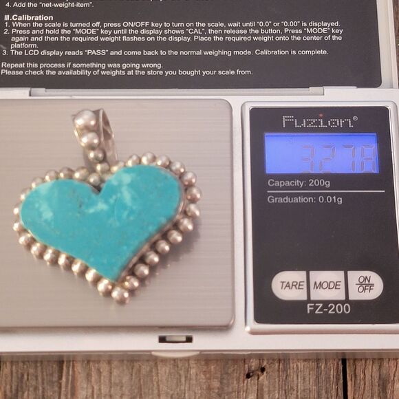 Choctaw Gale Self Beaded Wide Heart Turquoise Pendant - Picture 8 of 8